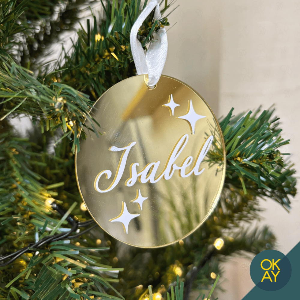 Ornamento Redondo Dourado Prateado Natal Personalizado Nome